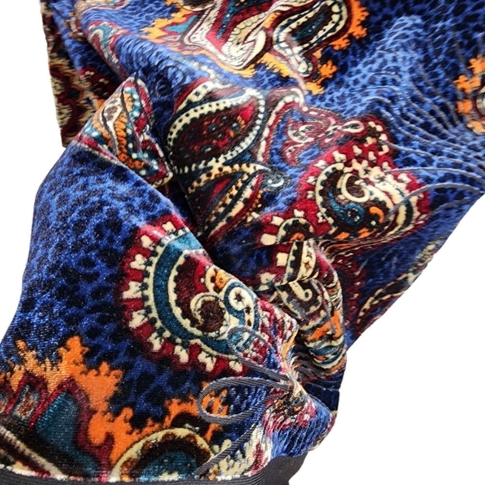 Motto skirt crushed velvet paisley colourful rich navy blue pencil size 10/12 - Picture 6 of 8